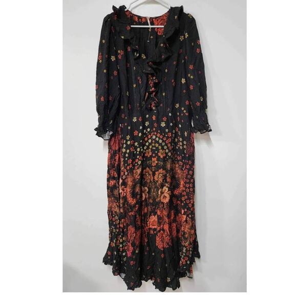 New Free People Talsey Floral Maxi Dress $198 X-SMALL Black Combo Long Sleeve - Picture 5 of 7